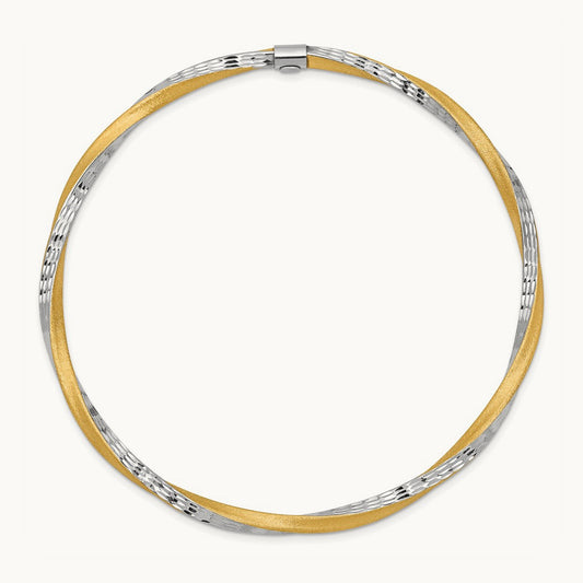 Satin Diamond-cut Twist Slip-on Bangle, 3mm, 14K with White Rhodium
