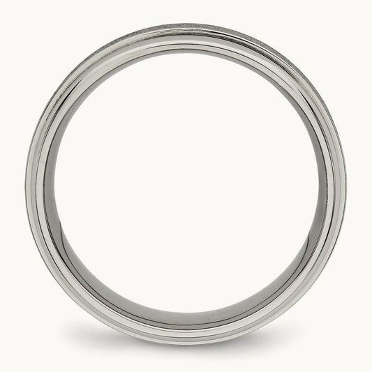 Brushed Center Ridged Edge Band, 7mm, Titanium