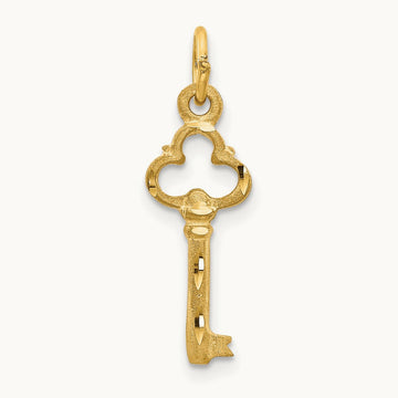 Polished Diamond-cut 3D Key Charm, 14K