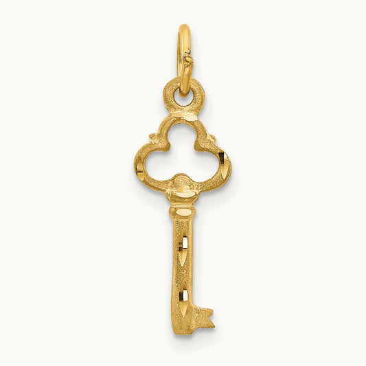 Polished Diamond-cut 3D Key Charm, 14K