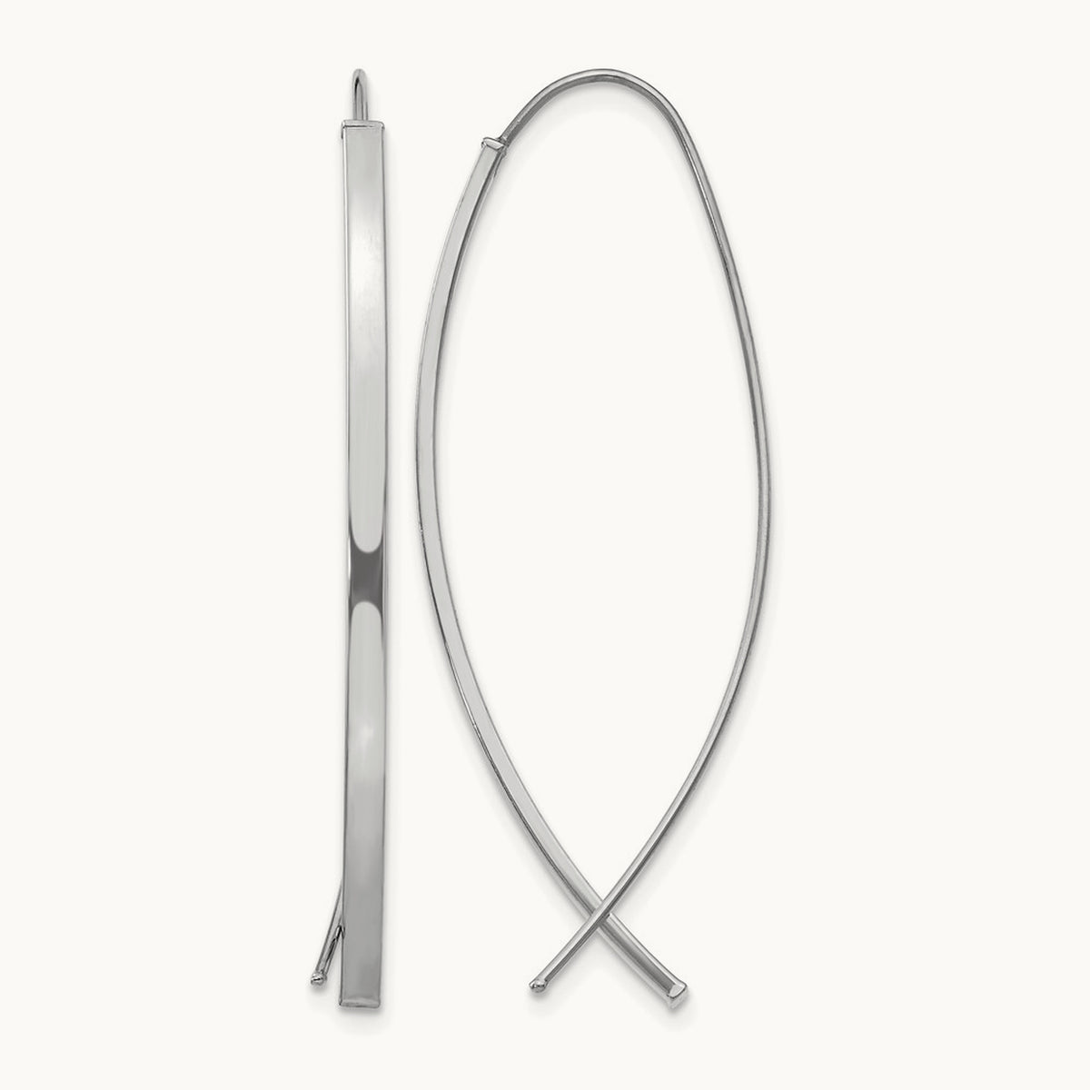 Square Tube Wire Threader Earrings — 14K White Gold