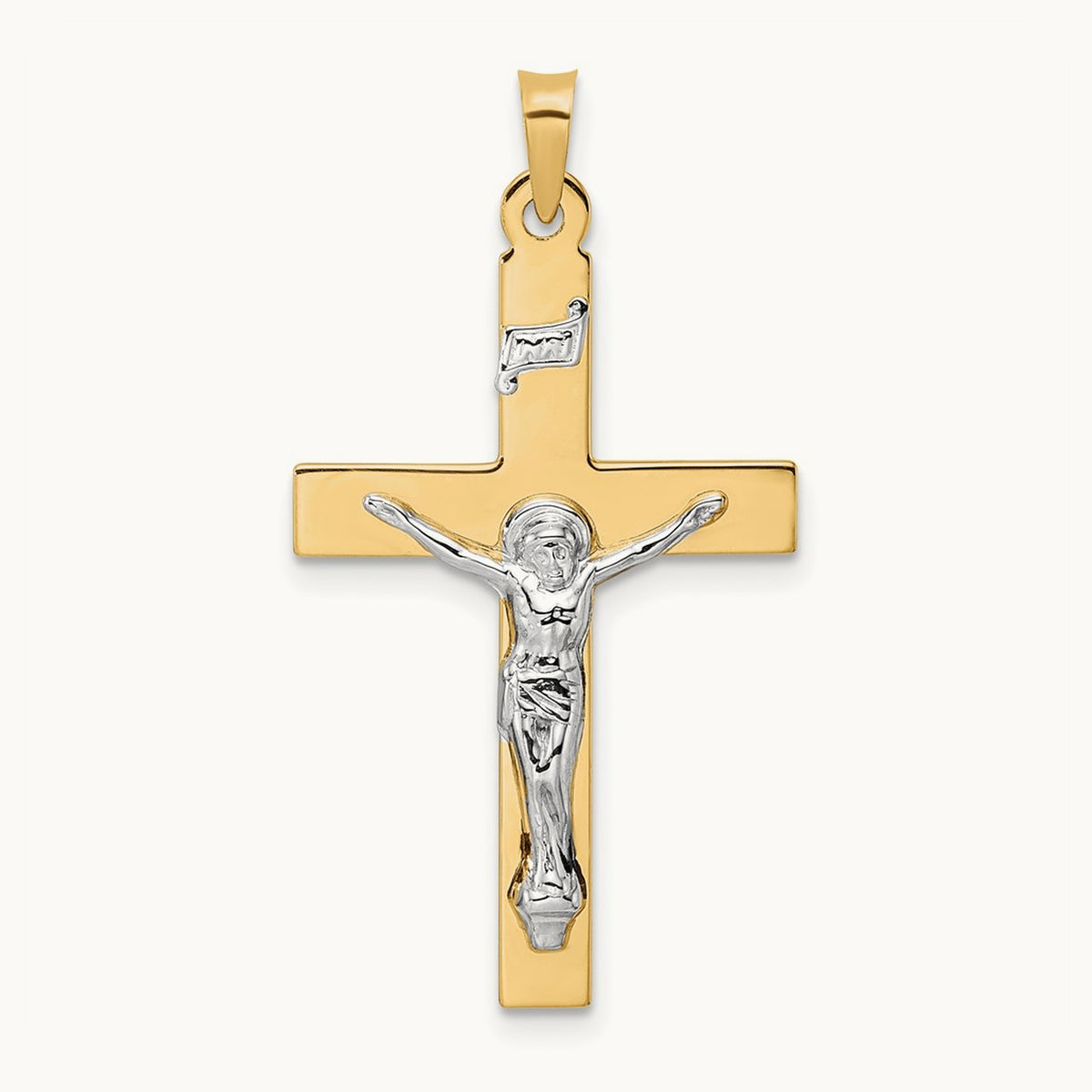 Polished Solid INRI Crucifix Pendant — 34.9mm