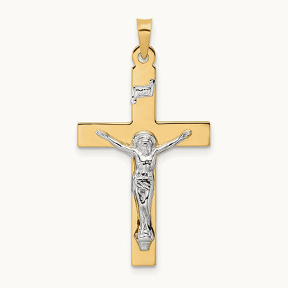 Polished Solid INRI Crucifix Pendant — 34.9mm
