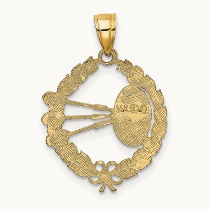 Dart Board and Darts in Leaf Design Charm, 14K