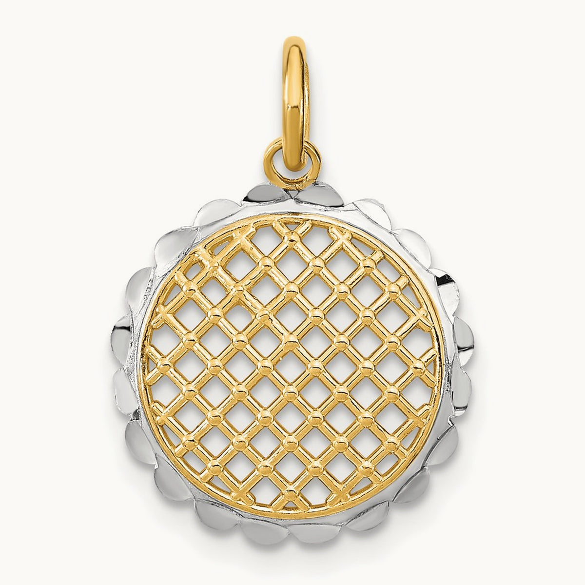 w/Rhodium D/C Sunflower Pendant Charm, 14K