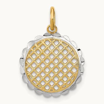 w/Rhodium D/C Sunflower Pendant Charm, 14K