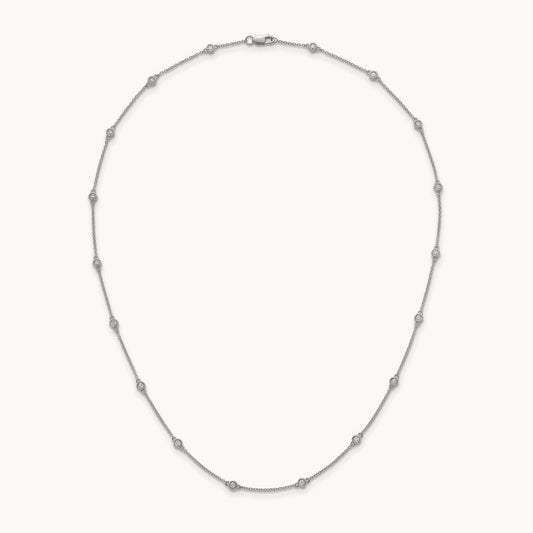 Diamond Station Cable Necklace, 14K White Gold