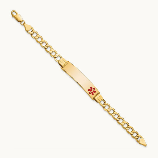Semi-solid Medical Red Enamel Curb Link ID Bracelet, 14K