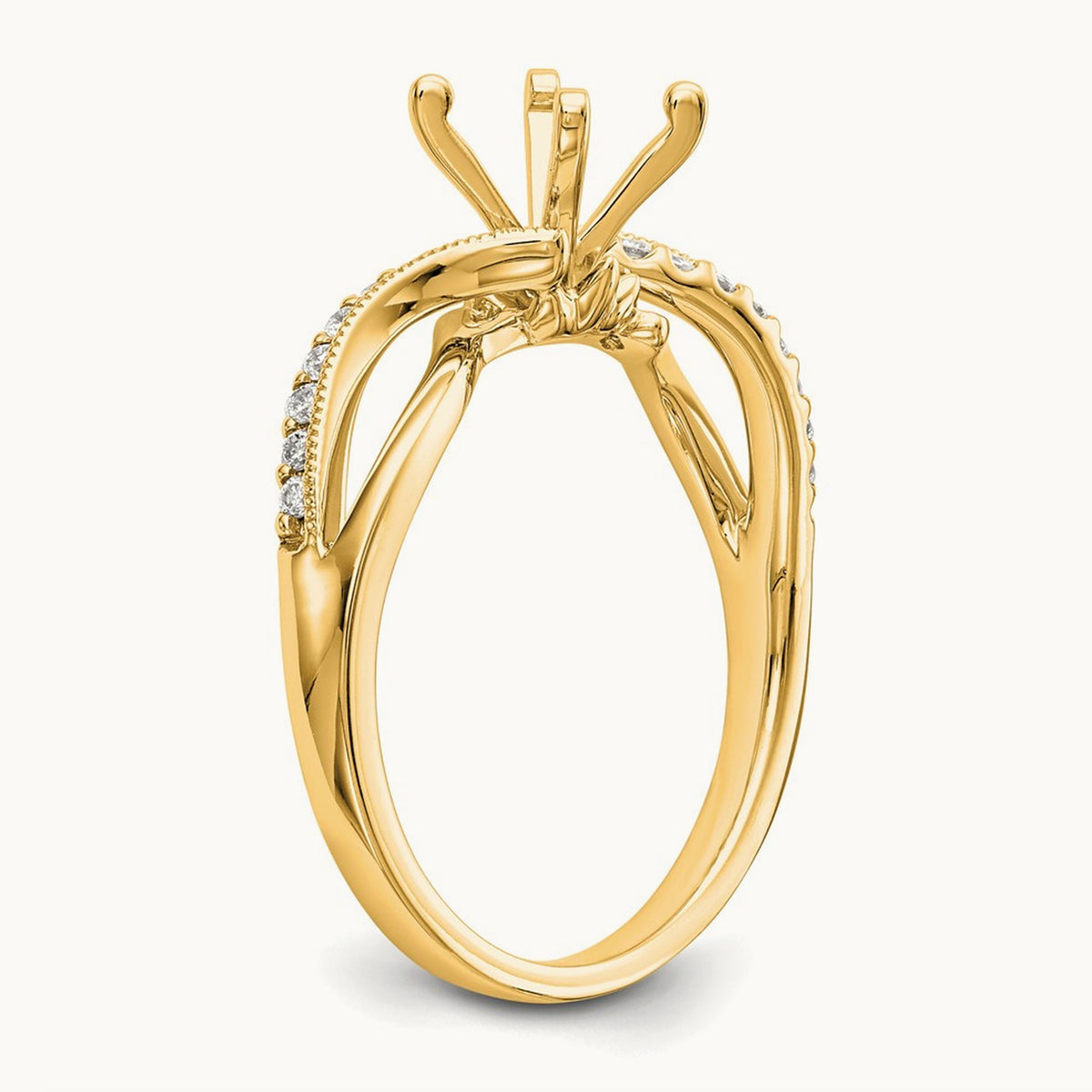 Peg Set Diamond Semi Criss-Cross Eng Ring, 14K Yellow Gold