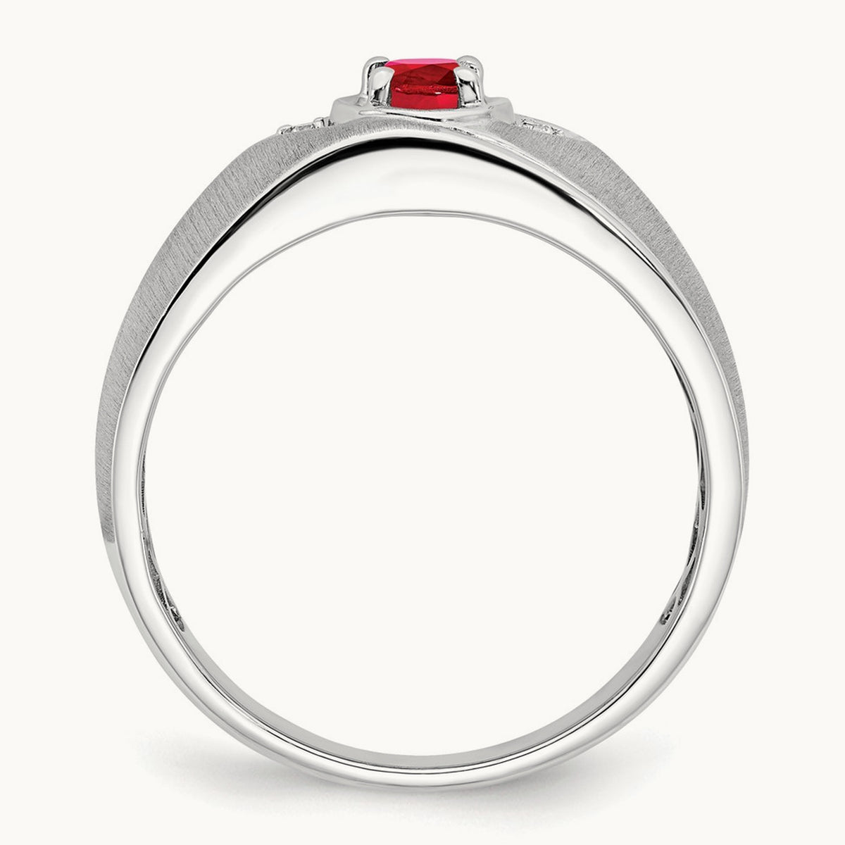 Oval Ruby and Diamond Men's Ring — 14K White Gold, 10