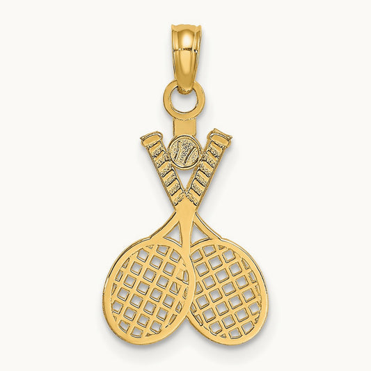 Double Tennis Racket w/ Ball Charm, 14K