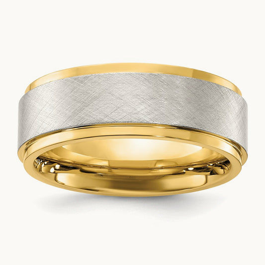 Polished Yellow IP-plated w/Brushed Center Band, 8mm, Stainless Steel
