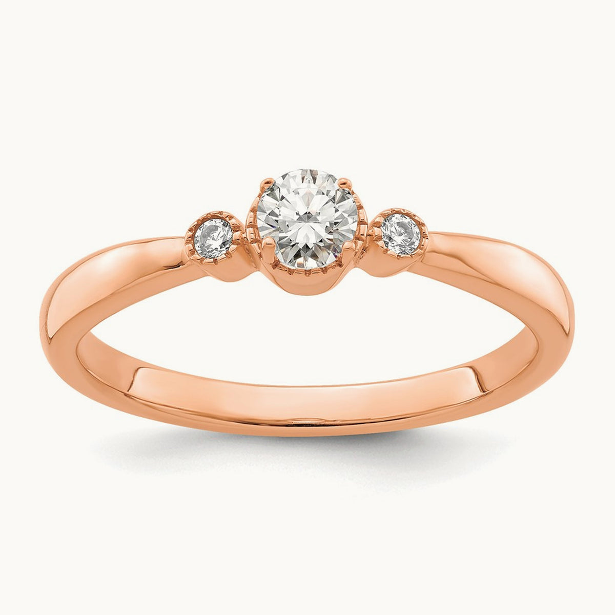 Petite Beaded Edge Round Complete Diamond Ring — 14K Rose Gold, 0.246 ct, 7