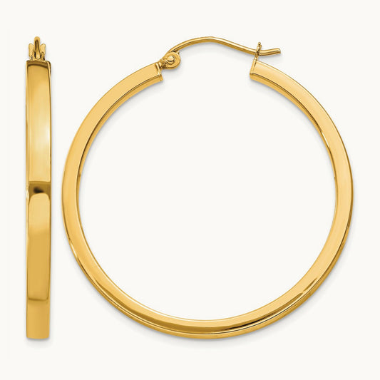 Polished Rectangle Tube Hoop, 2mm, 14K