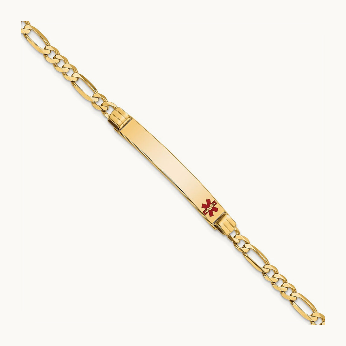 Medical Red Enamel Figaro ID Bracelet, 14K