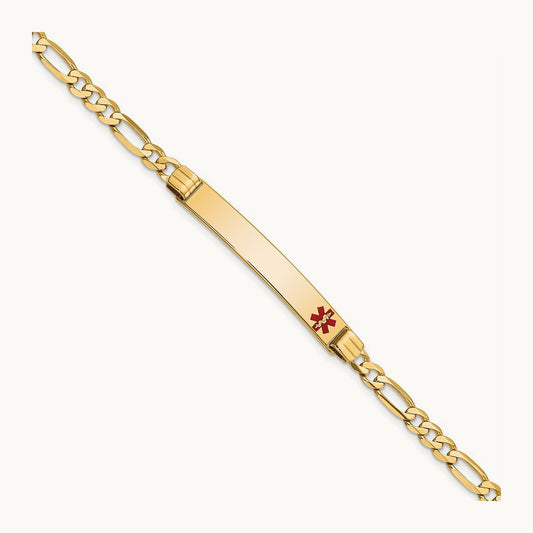 Medical Red Enamel Figaro ID Bracelet, 14K