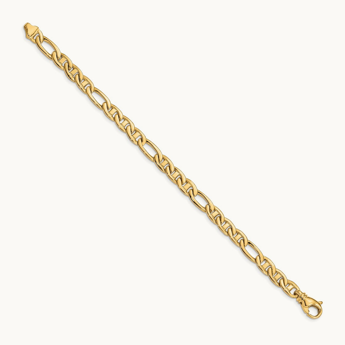 Solid Hand-Polished 3 & 1 Flat Anchor Bracelet, 6.5mm, 14K
