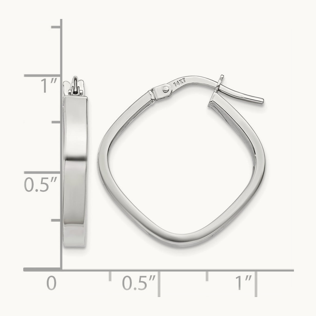 Flat Edge Square Hoop Earrings — 14K White Gold