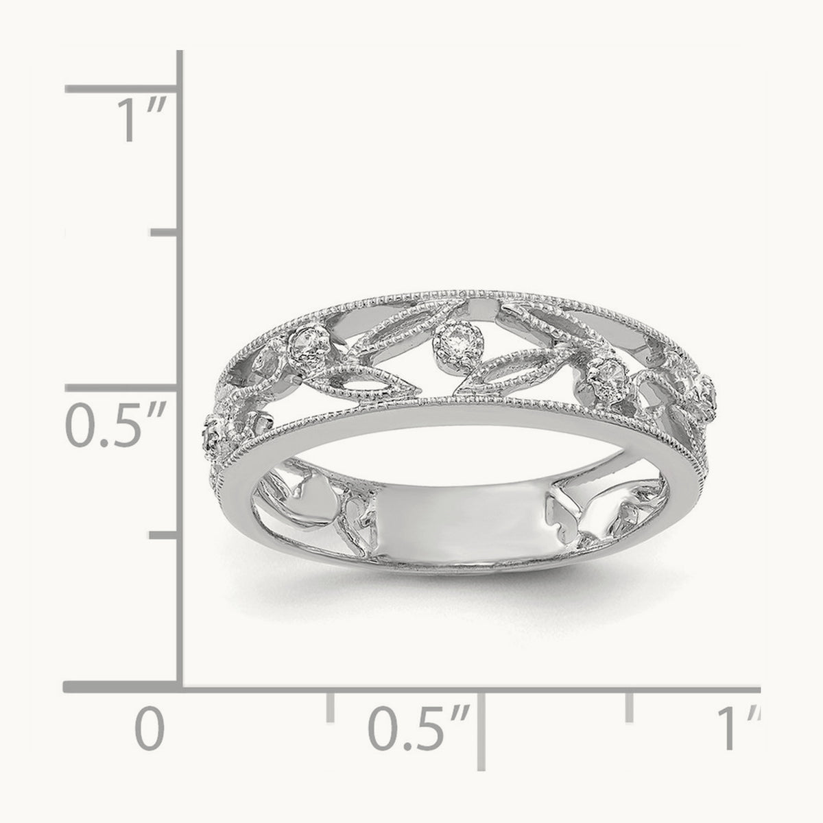 Flower Vine Design Diamond Ring — 14K White Gold, 6