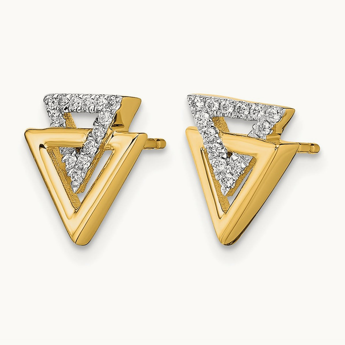 Polished Triangle Diamond Post Earrings — 14K Yellow Gold, 0.104 ct