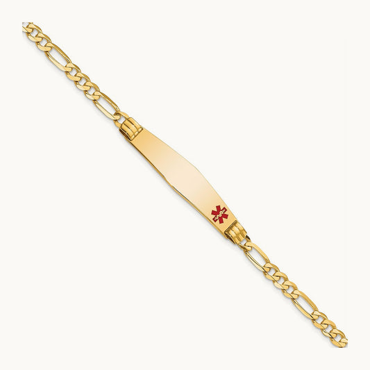 Medical Soft Diamond Shape Red Enamel Figaro ID Bracelet, 14K