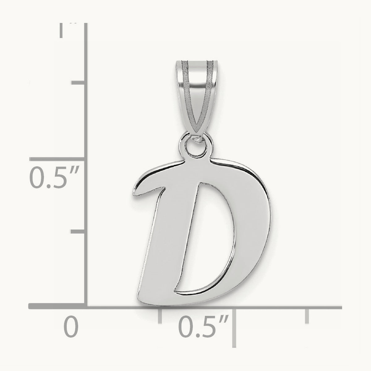 Polished Script Initial Pendant — 14K White Gold, D
