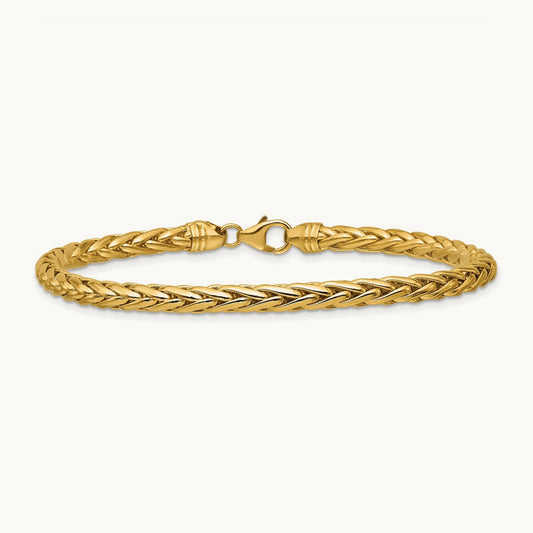 Polished 8.5in Wheat Chain Bracelet, 14K