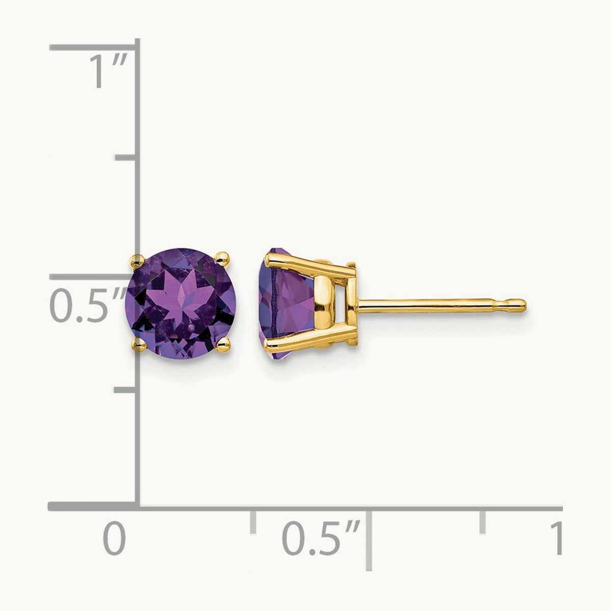 Amethyst Post Earrings, 6mm, 14K