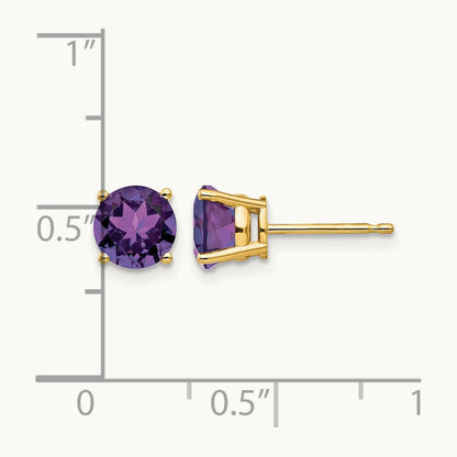 Amethyst Post Earrings, 6mm, 14K