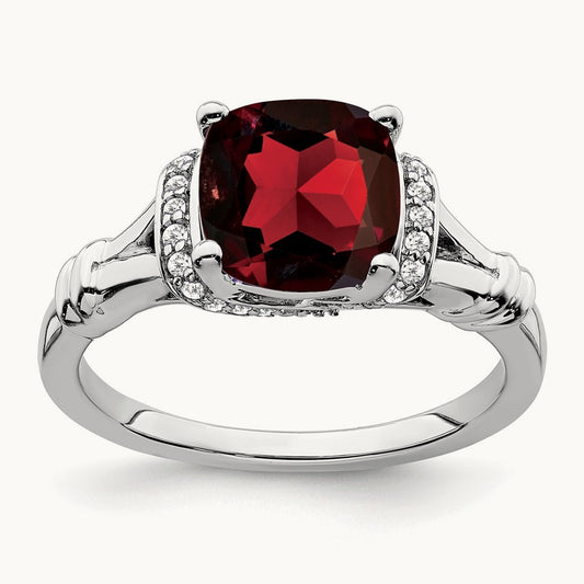 Garnet and Diamond Ring — 14K White Gold