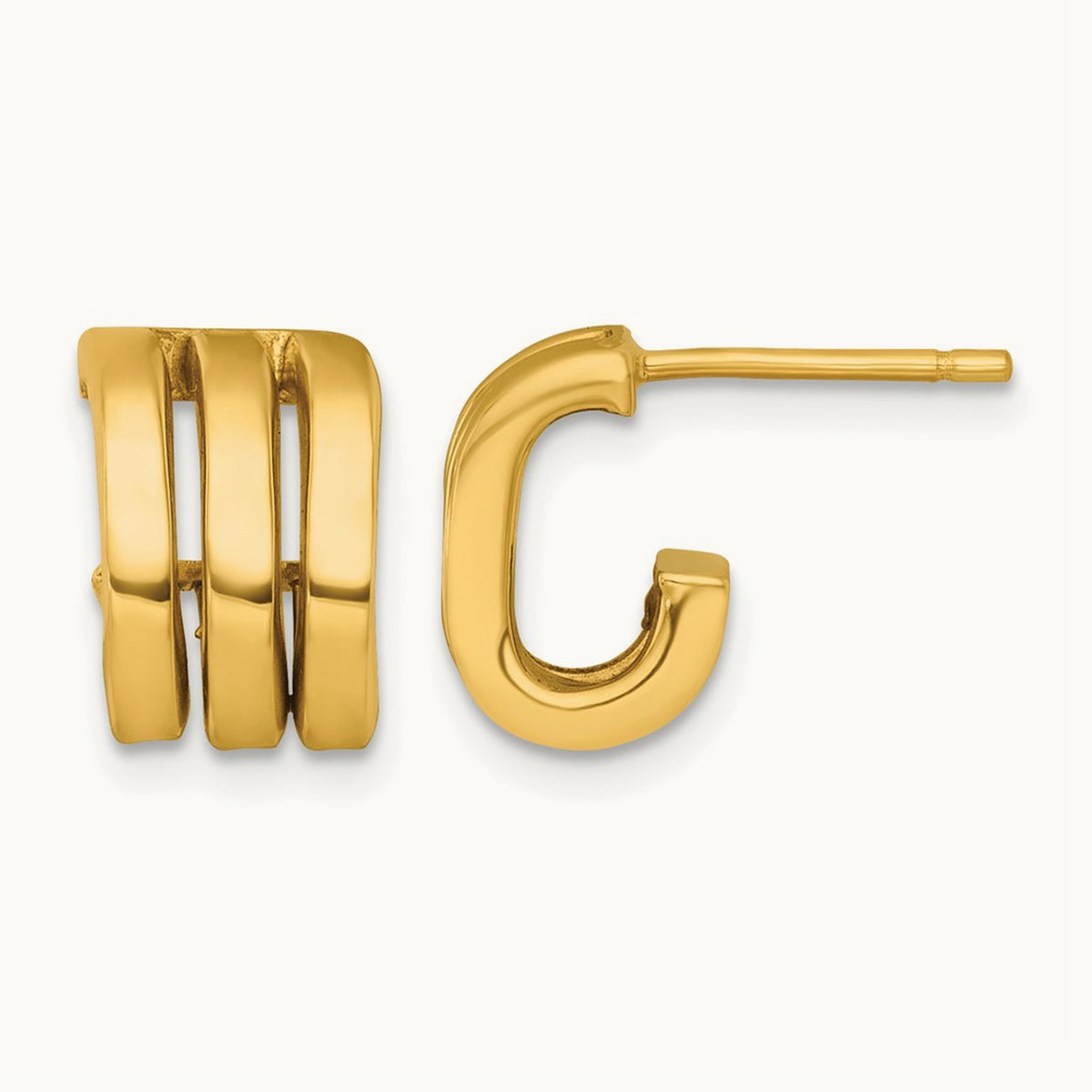 Polished 3 Oval Rings J-Hoop Earrings, 14K