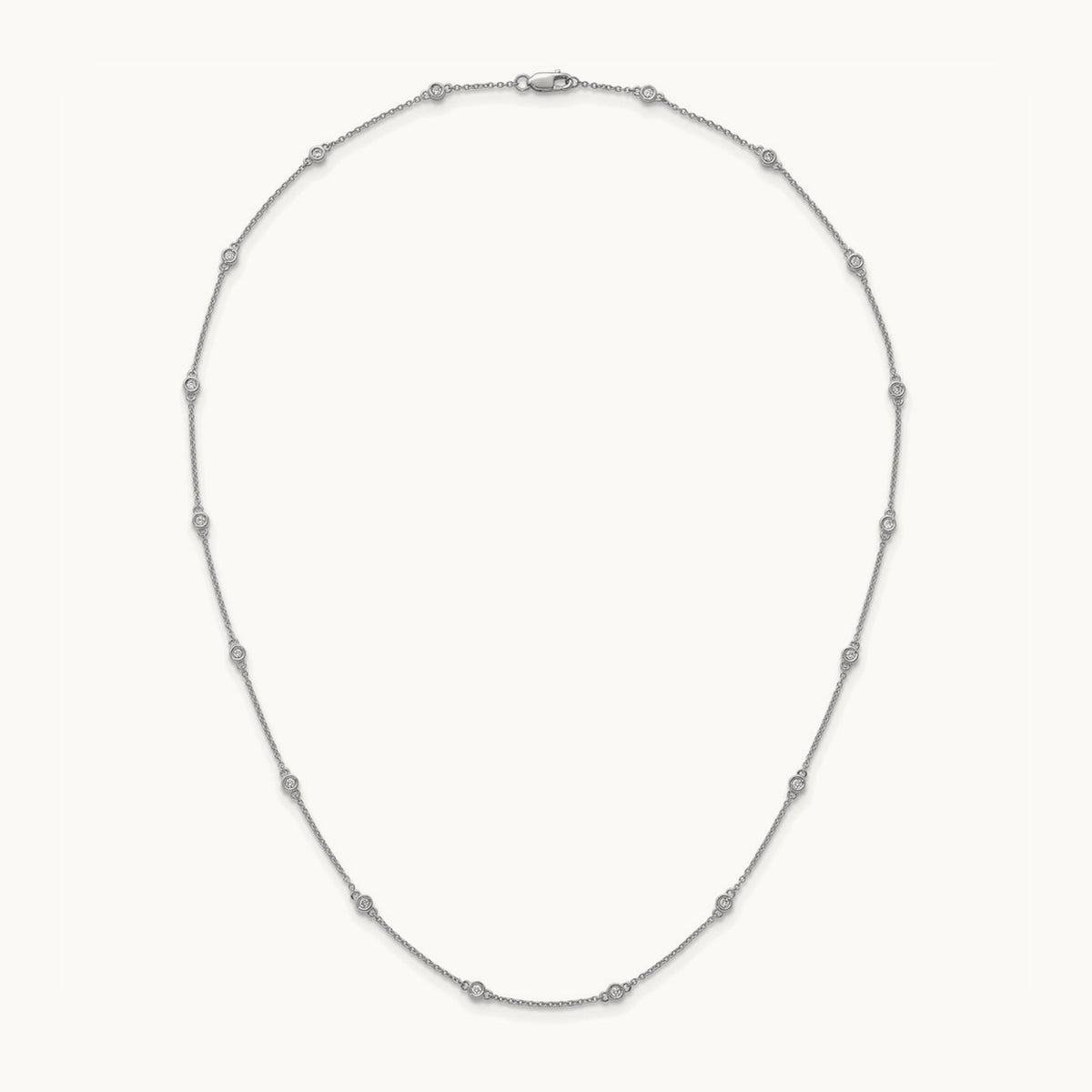 Diamond Station Cable Necklace, 14K White Gold