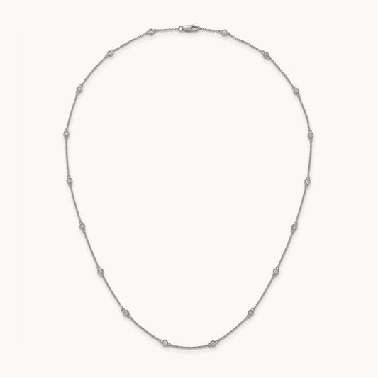 Diamond Station Cable Necklace, 14K White Gold