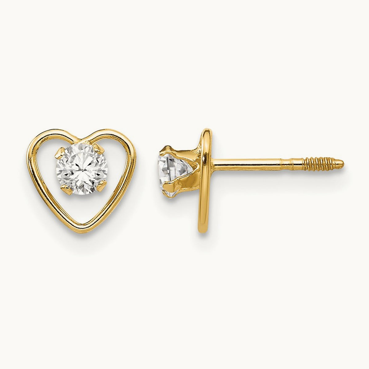 Madi K Genuine White Topaz Birthstone Heart Earrings, 3mm, 14K