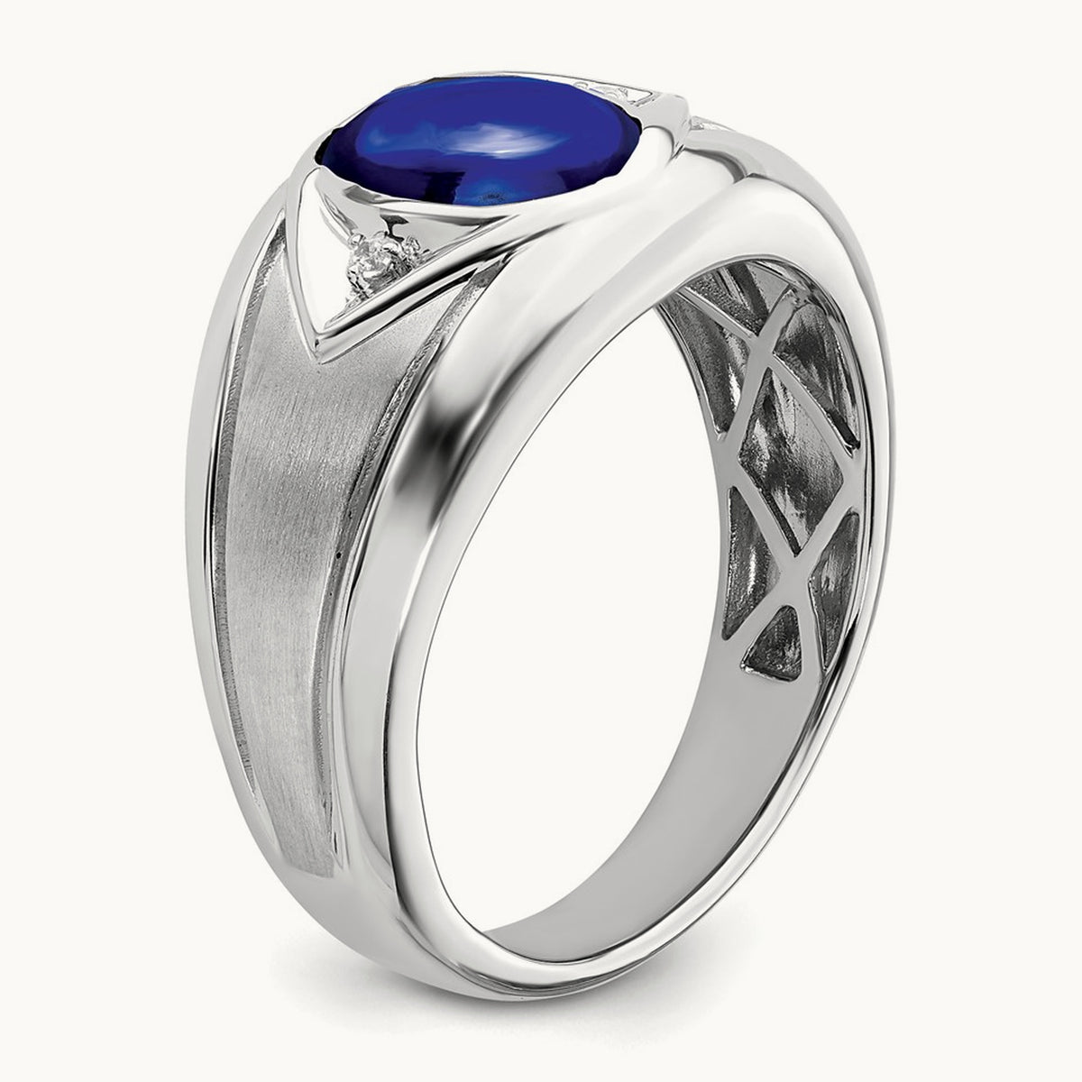 Created Sapphire and Diamond Mens Ring — 14K White Gold, 10