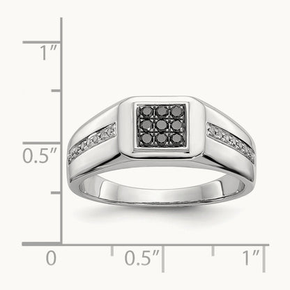 White and Black Diamond Square Mens Ring, 14K White Gold