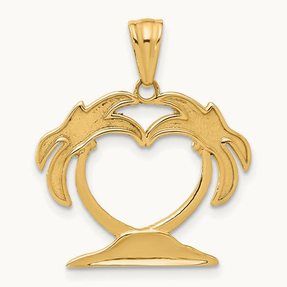 Palm Tree Heart Pendant, 14K with White Rhodium