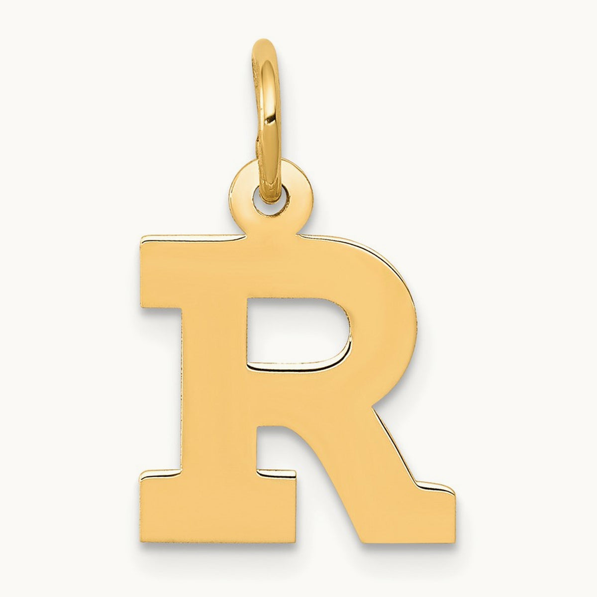 Small Block Initial Charm — 14K Yellow Gold, R