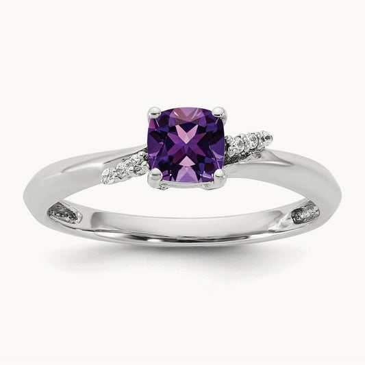 Polished Diamond and Amethyst Fashion Ring, 14K White Gold