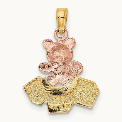 Teddy Bear w/ ABC Blocks Charm, 14K Two-tone