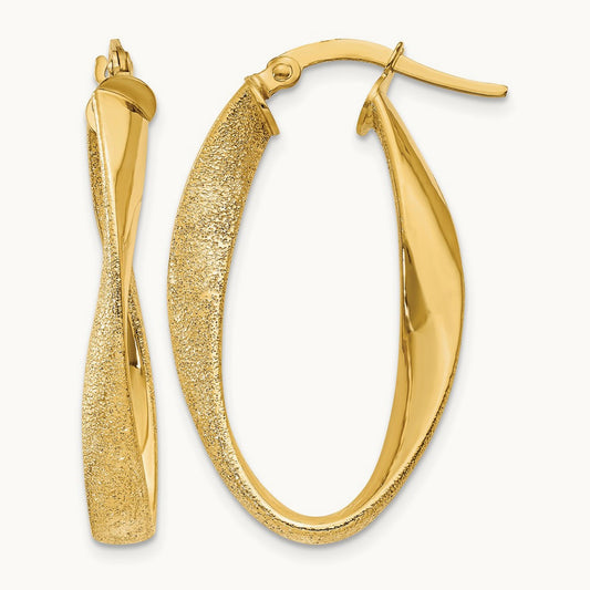 Oval Twist Hoop Earrings, 14K Yellow Gold