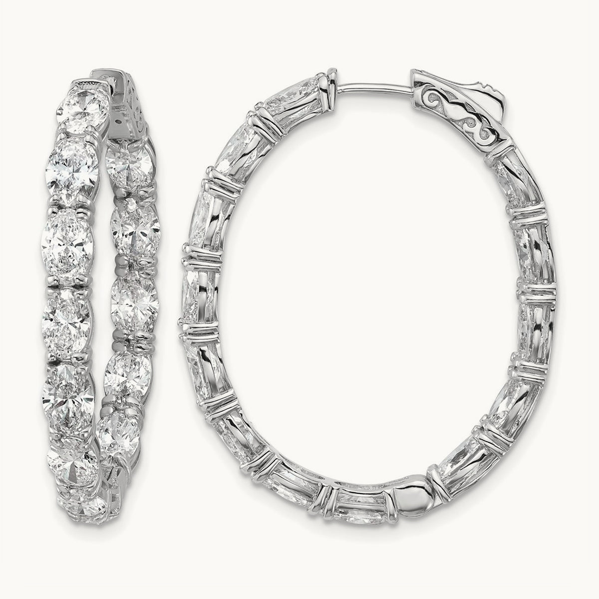 Oval & Round in/Out Hoop Earrings, 8.50 ct tw Lab-Grown Diamond — 14K White Gold