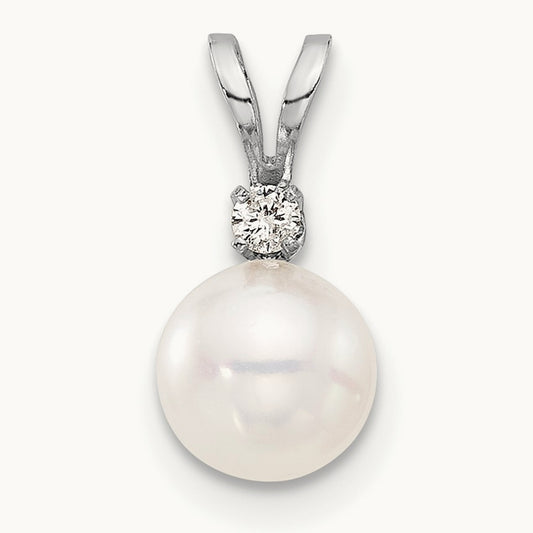 6- Round White Akoya Pearl and .03ct Diamond Pendant, 7mm, 14K White