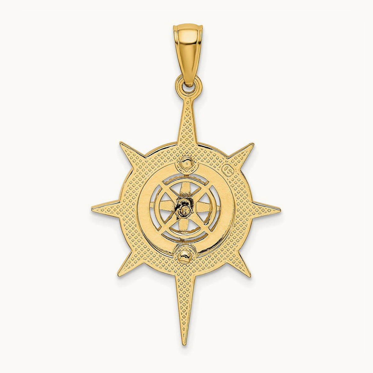 Star Frame w/ Nautical Compass Center Charm, 14K
