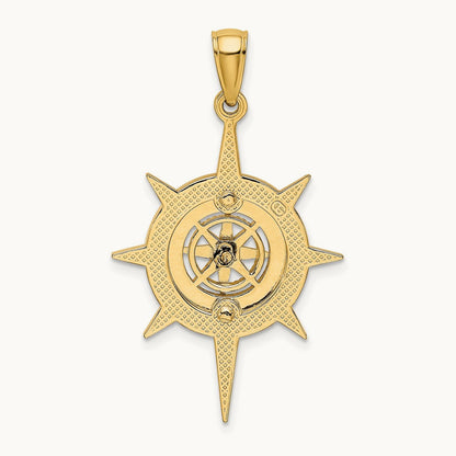 Star Frame w/ Nautical Compass Center Charm, 14K