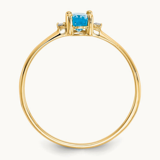 Diamond & Blue Topaz Birthstone Ring — 14K Yellow Gold, 6
