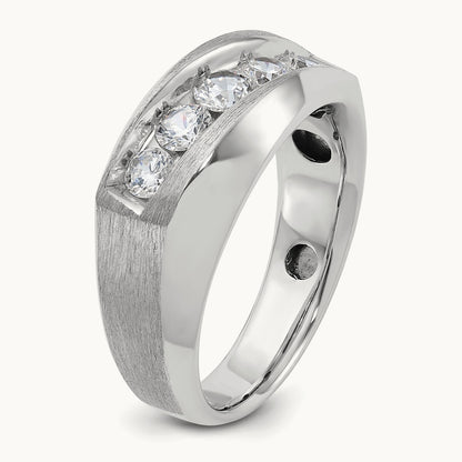 IBGoodman Men's Polished & Satin 5-Stone Diamond Ring, 14K White Gold