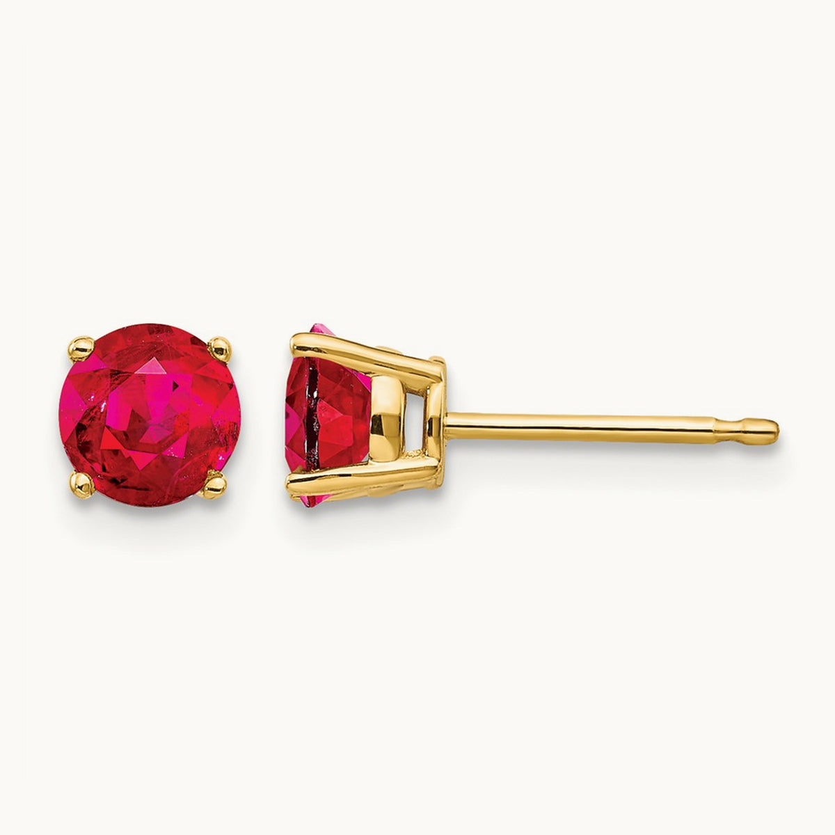 Ruby Earrings, 5mm, 5mm wide in 14K Yellow Gold