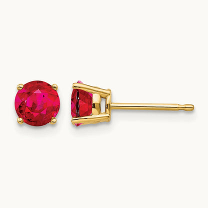 Ruby Earrings, 5mm, 5mm wide in 14K Yellow Gold
