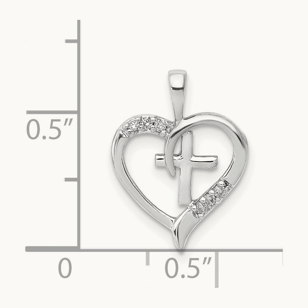 AA Diamond Heart Cross Pendant, 14K White Gold